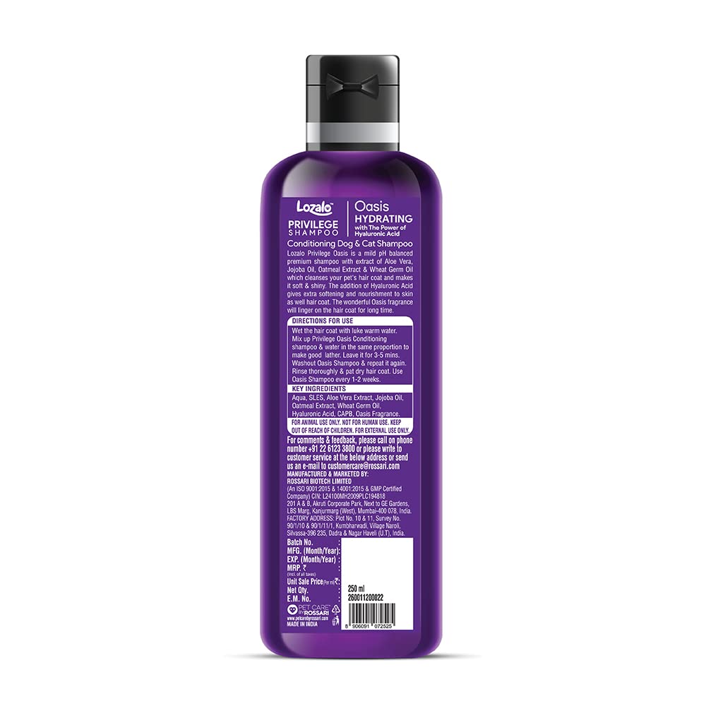 Lozalo Privilege Pet Conditioning Shampoo- 250 ml, Oasis