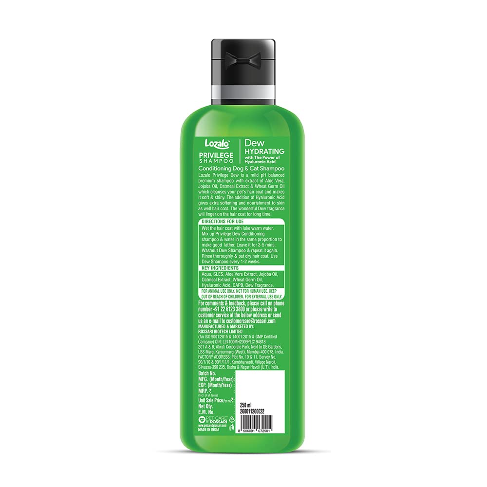 Lozalo Privilege Pet Conditioning Shampoo- 250 ml, Dew Hydrating Shampoo |