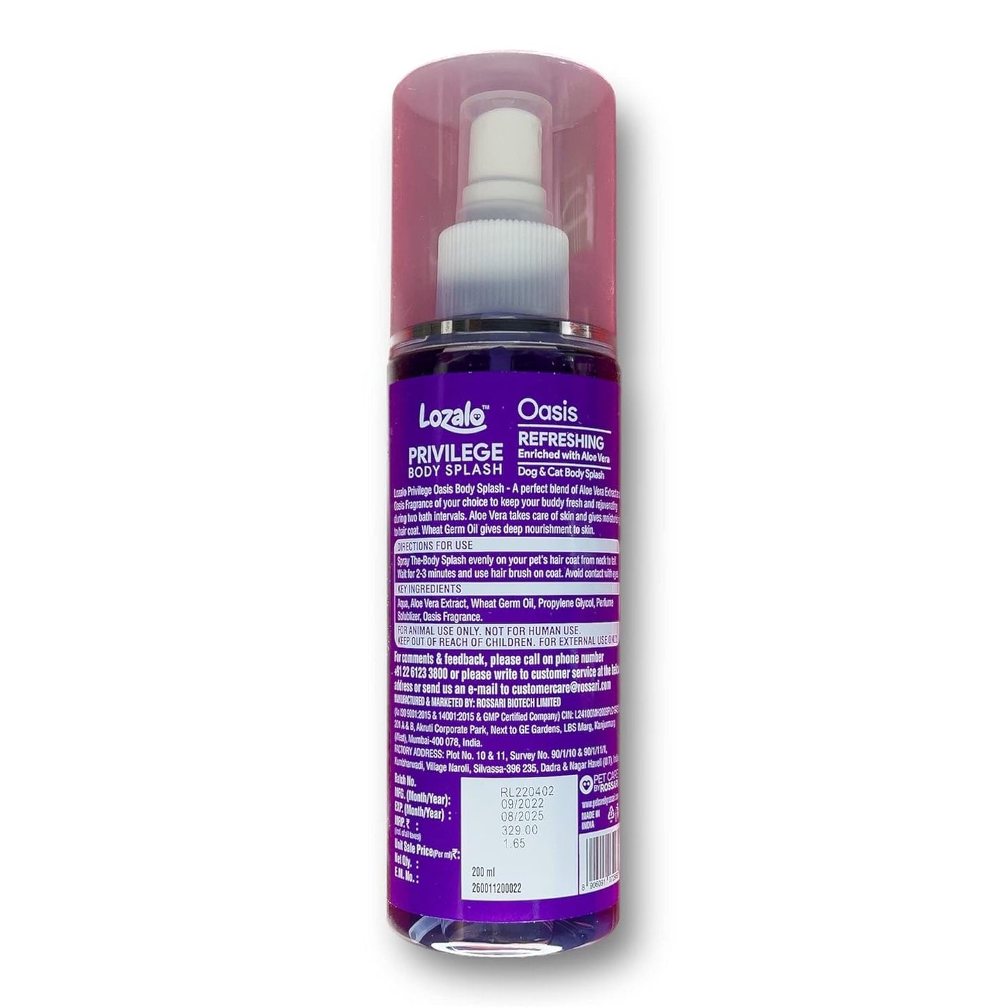 Lozalo Privelege Body Splash (Oasis) for Dogs & Cats, 200 ml