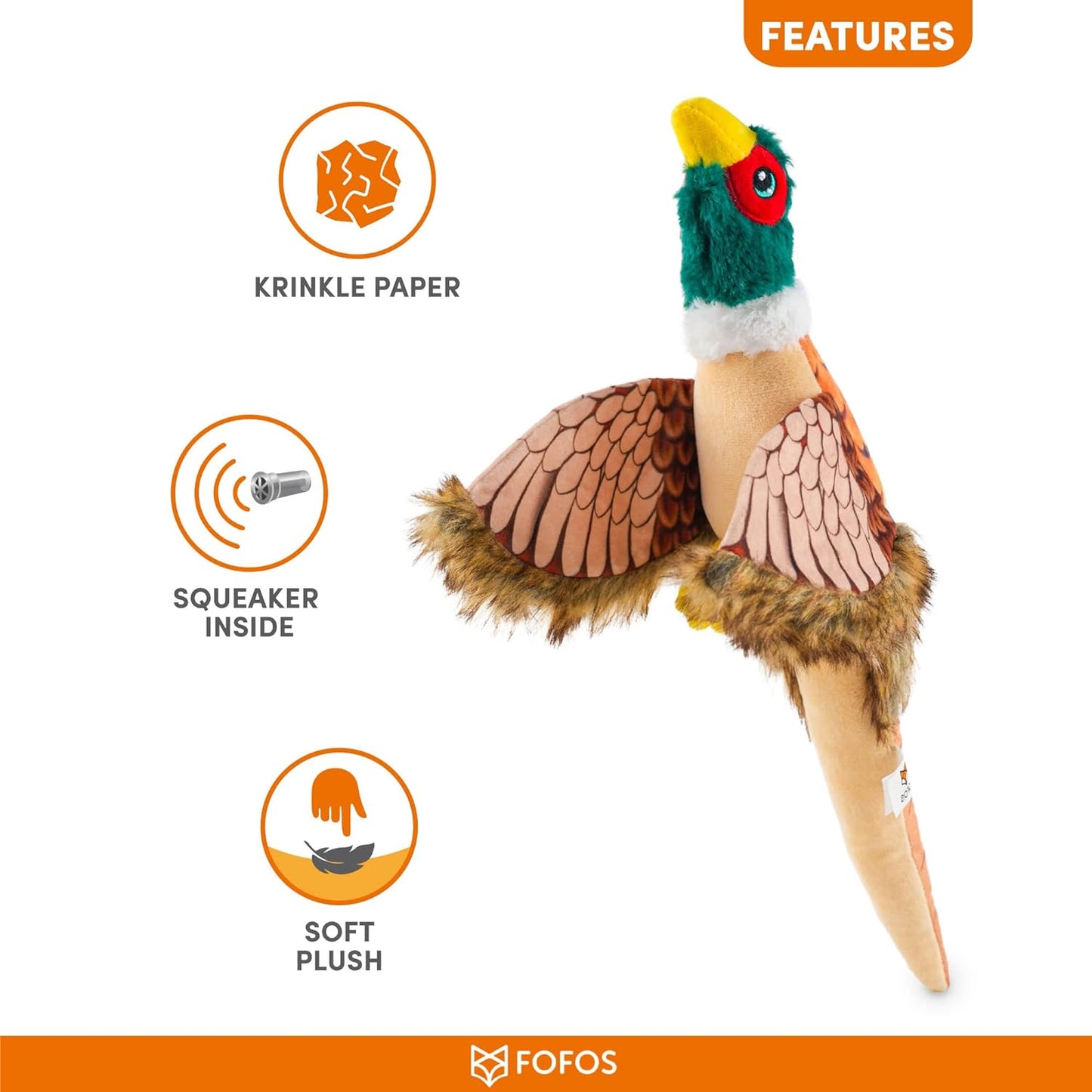 Fofos Pheasant Bird Soft Squeaky Plush Dog Toy