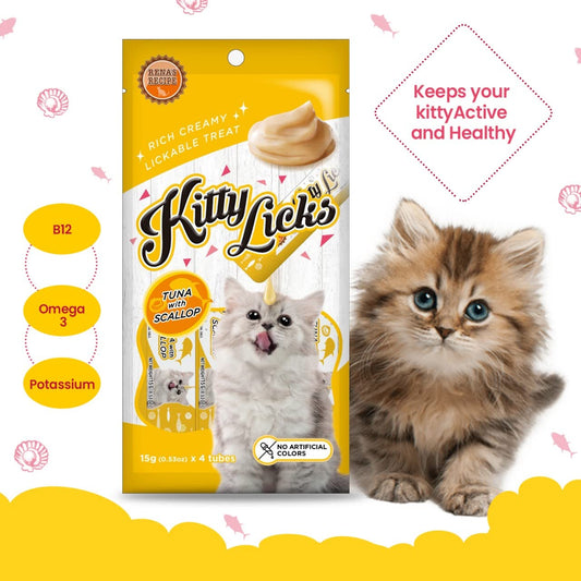 Kitty Licks Tuna Scallop Flavour | Pack of 4 Tubes