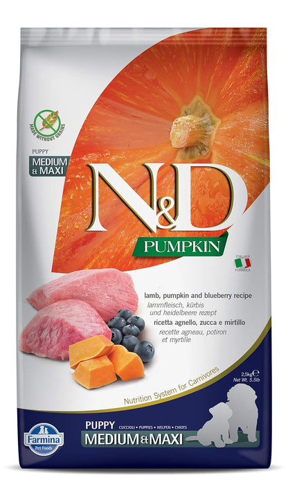 Farmina N&D Pumpkin Lamb & Blueberry Grain Free Puppy Medium & Maxi Breed 2.5 Kg