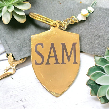 ID Tag - Shield Shaped | 50 mm | Gold