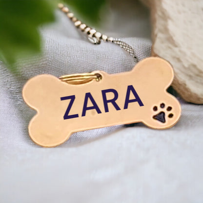 ID Tag - Bone Shaped with Dye Cut Paw | 55 mm | Rose Gold